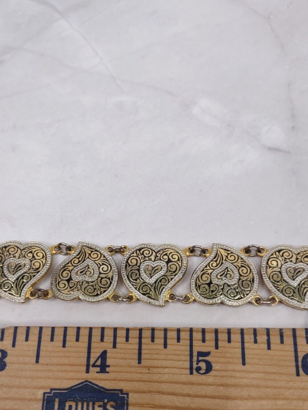 Vintage Damascene Heart Link Bracelet - Picture 5 of 8